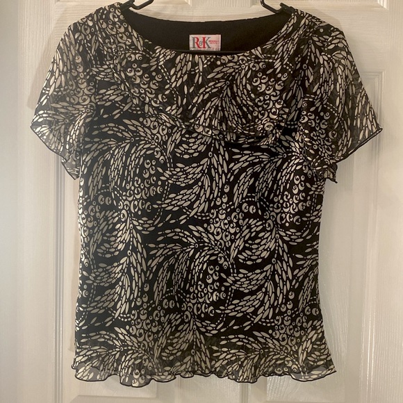 VINTAGE R&K ORIGINALS PETITE Black and white Top - Picture 3 of 13